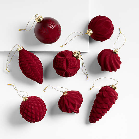 Burgundy Velvet Christmas Ornaments, Boxed Set of 8