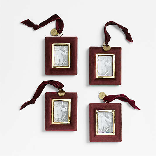 Burgundy Velvet Photo Frame Christmas Tree Ornament, Set of 4