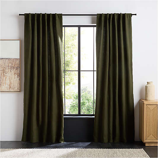 Burnt Green EUROPEAN FLAX â„¢-Certified Linen Window Curtain Panel 52"x96"