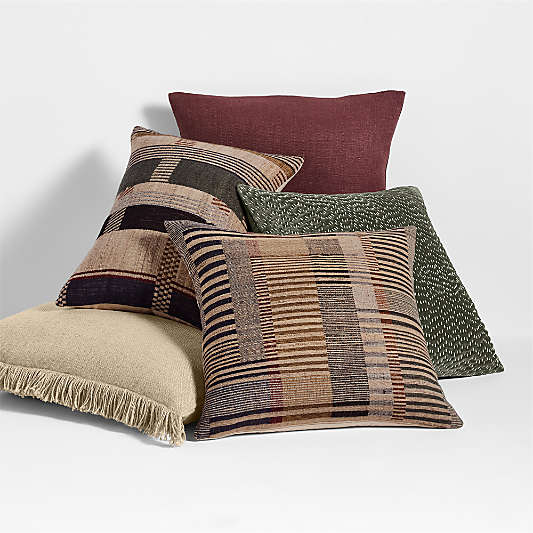 Sashiko Organic Cotton Velvet 20"x20" Burnt Green Throw Pillow Cover