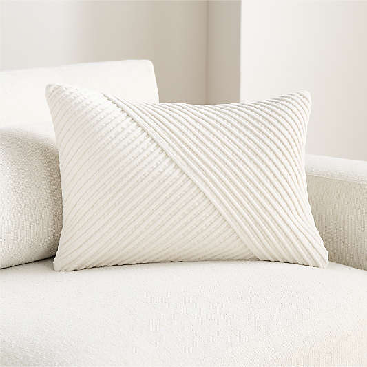 Bowen Ribbed Velvet 22"x15" Arctic Ivory Throw Pillow Cover