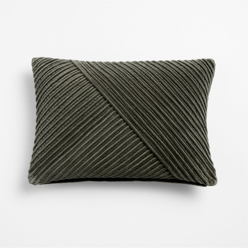Bowen Ribbed Velvet 22"x15" Burnt Green Throw Pillow Cover with Feather Insert - image 2 of 4