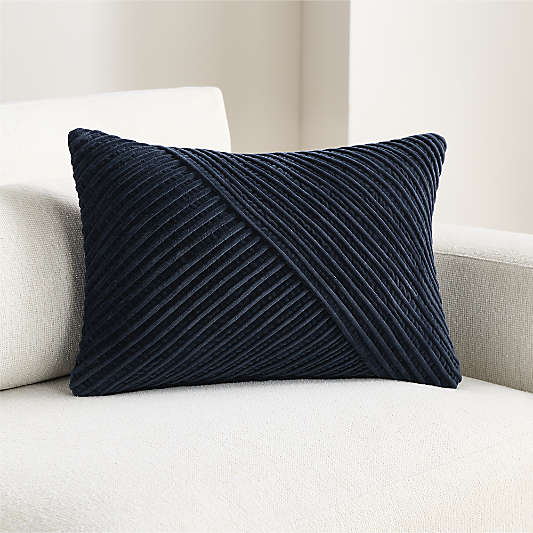 Bowen Ribbed Velvet 22"x15" Deep Indigo Throw Pillow Cover