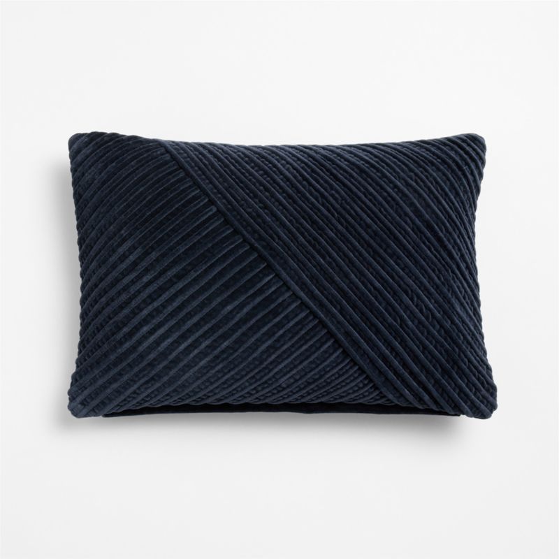 Bowen Ribbed Velvet 22"x15" Deep Indigo Throw Pillow Cover with Feather Insert - image 1 of 4