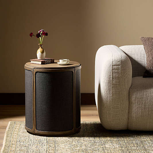 Byrdie Wood and Linen 20" Round End Table