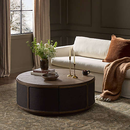 Byrdie Wood and Linen 45" Round Coffee Table