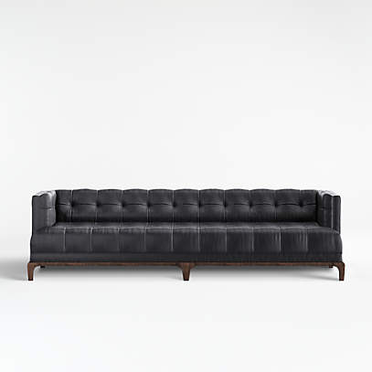 Byrdie Black Leather Modern Tufted Sofa, Grey Leather Tufted Sofa