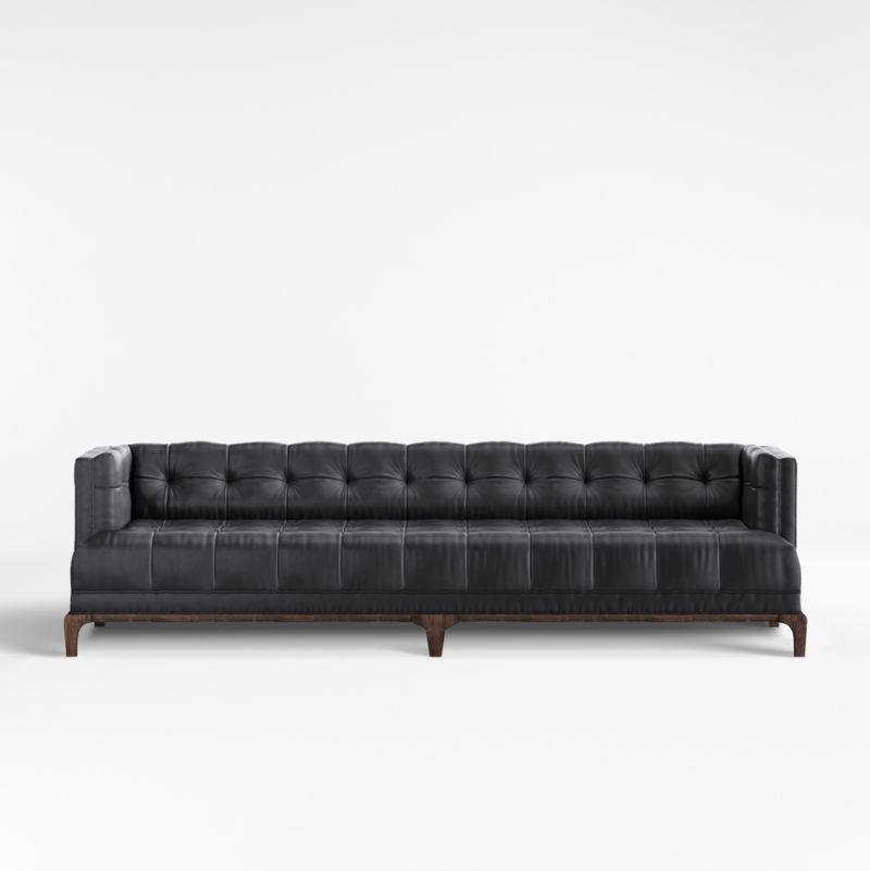 Byrdie Black Leather Modern Tufted Sofa, Leather Tufted Sofas
