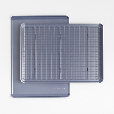 View Crate & Barrel Slate Blue 3-Piece Non-Stick Cookie Sheet and Cooling Rack Set details