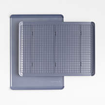 Crate & Barrel Slate Blue 3-Piece Non-Stick Cookie Sheet and Cooling Rack Set + Reviews | Crate & Barrel