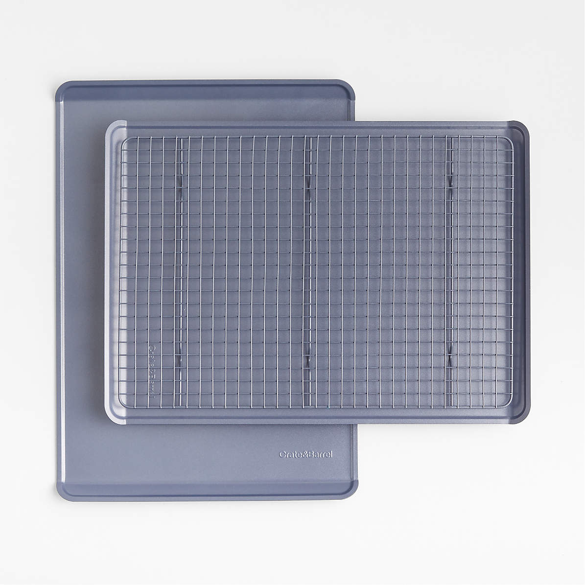 Crate & Barrel Slate Blue 3-Piece Non-Stick Cookie Sheet and Cooling Rack Set