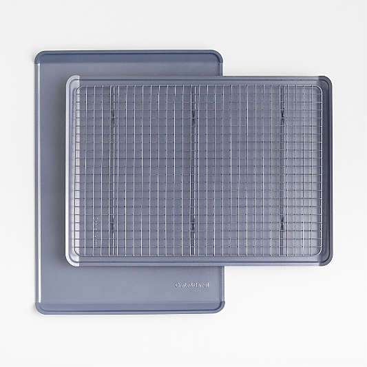 Crate & Barrel Slate Blue 3-Piece Non-Stick Cookie Sheet and Cooling Rack Set