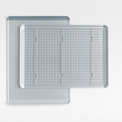 View Crate & Barrel Silver 3-Piece Non-Stick Cookie Sheet and Cooling Rack Set details