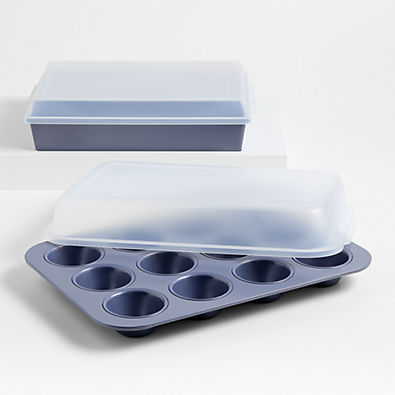 View Crate & Barrel Slate Blue 4-Piece Bakeware Set with Lids details
