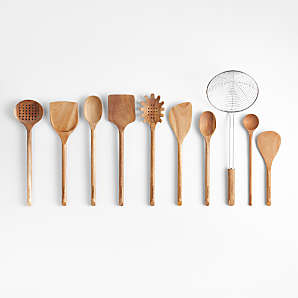 Non-toxic Silicone Kitchen Cooking Utensils Set Natural Wooden