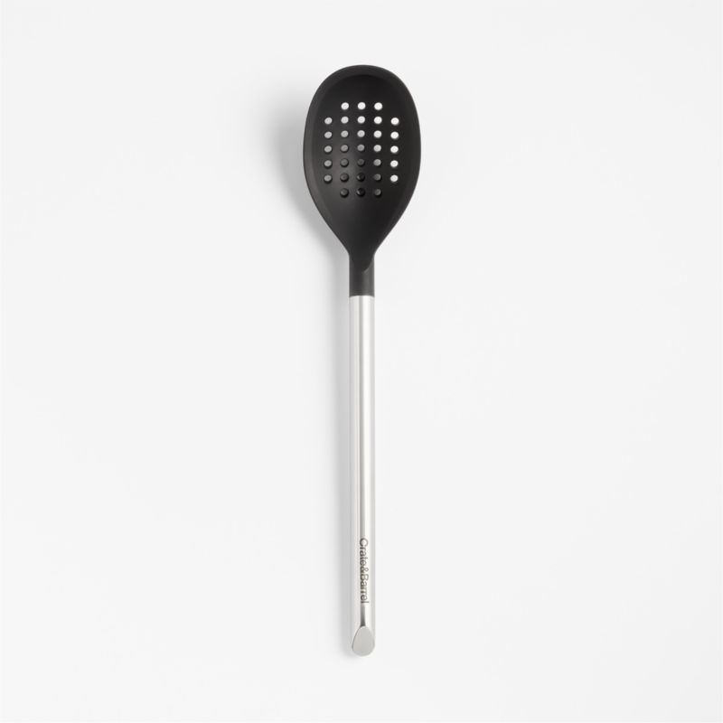 Crate & Barrel Black Silicone and Stainless Steel Deep Slotted Spoon