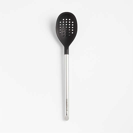 Crate & Barrel Black Silicone and Stainless Steel Deep Slotted Spoon