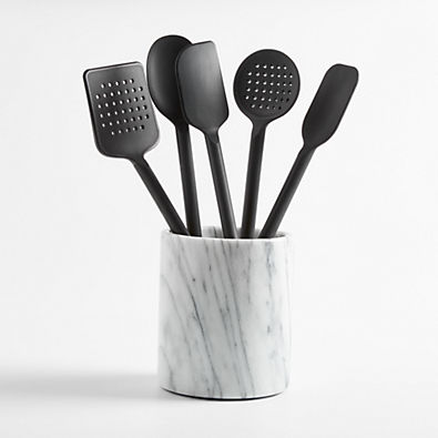 View Crate & Barrel Black Silicone Utensils with Holder, Set of 6 details