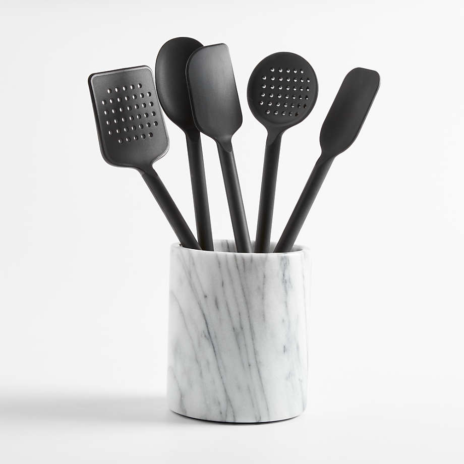 Crate & Barrel Black Silicone Utensils with Holder, Set of 6 Crate