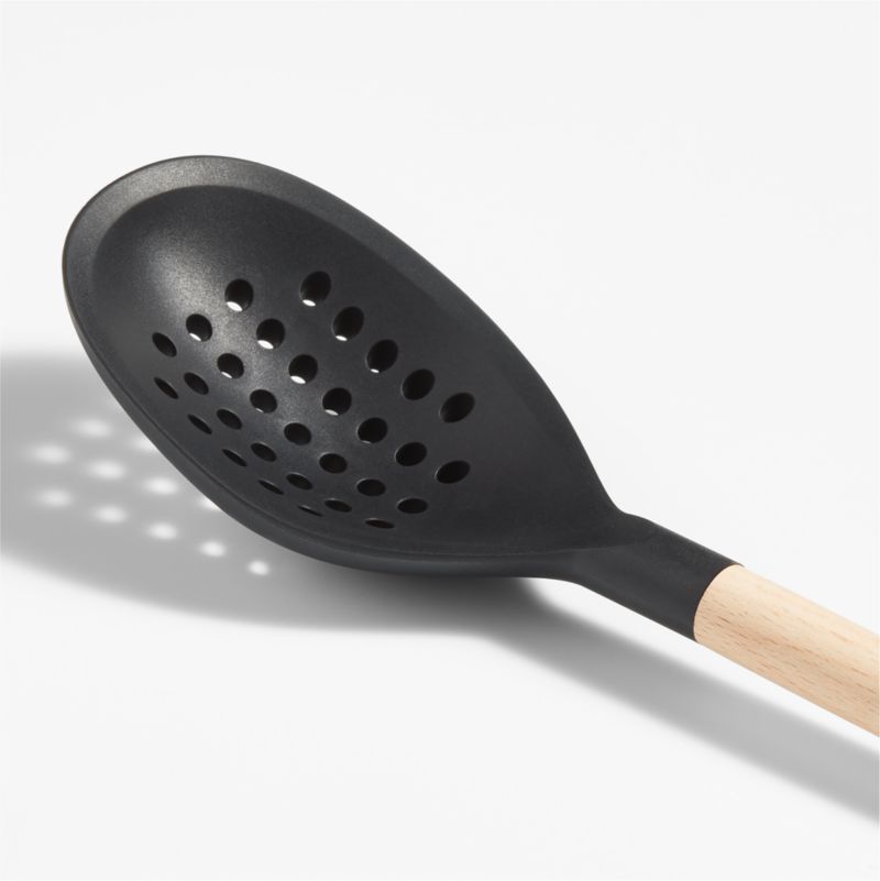 Crate & Barrel Silicone and Wood Deep Slotted Spoon