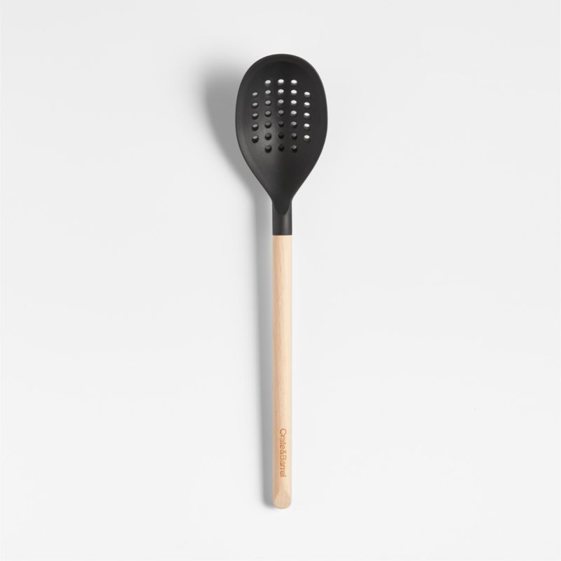 Crate & Barrel Silicone and Wood Deep Slotted Spoon