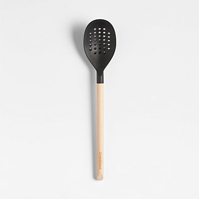 View Crate & Barrel Black Silicone and Wood Deep Slotted Spoon details