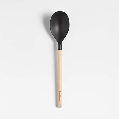 Crate & Barrel Black Silicone and Wood Deep Spoon