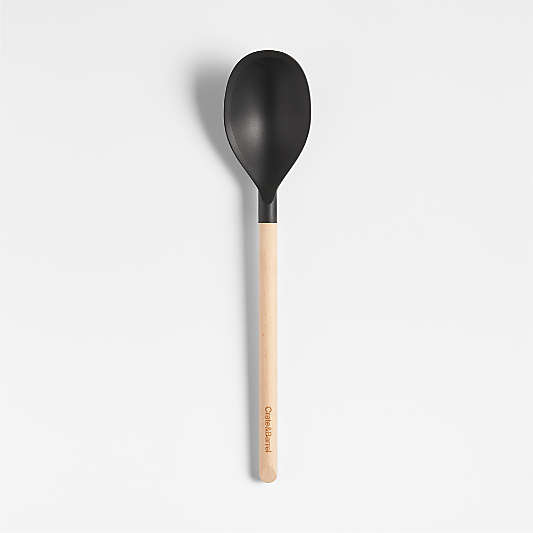 Crate & Barrel Black Silicone and Wood Deep Spoon