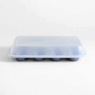 View Crate & Barrel Blue 12-Cup Muffin Pan with Lid details