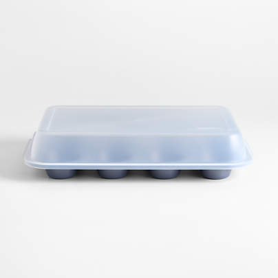 Crate & Barrel Blue 12-Cup Muffin Pan with Lid