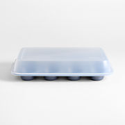 Crate & Barrel Blue 12-Cup Muffin Pan with Lid