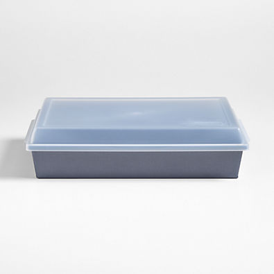 View Crate & Barrel 9"x13" Blue Rectangle Baking Pan with Lid details