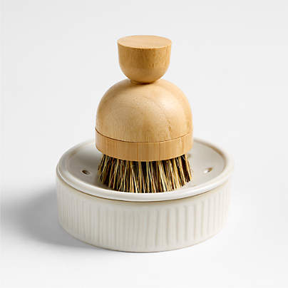 Clean by Crate Ivory Ceramic Palm Dish Brush Holder