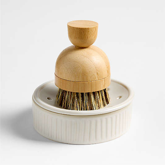 Clean by Crate Ivory Ceramic Palm Dish Brush Holder