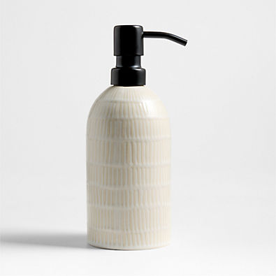 View Clean by Crate Ivory Ceramic Soap Dispenser with Black Pump details