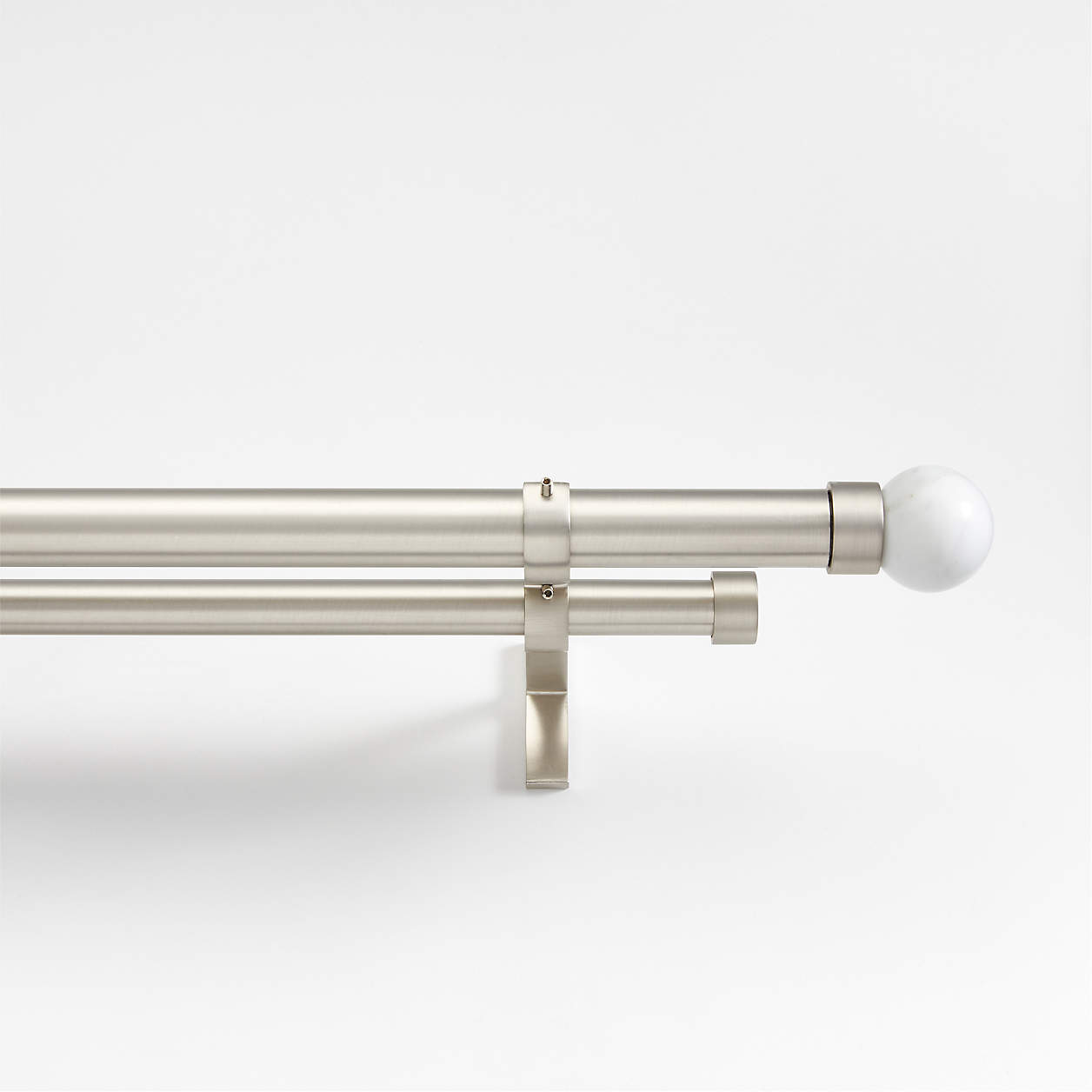 Brushed Nickel 1" Double Curtain Rod and Small Marble Round End Cap