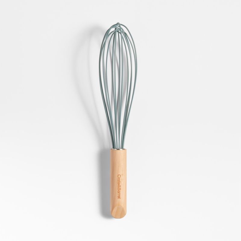 Crate & Barrel Deep Sage Green Silicone and Wood 12" Whisk