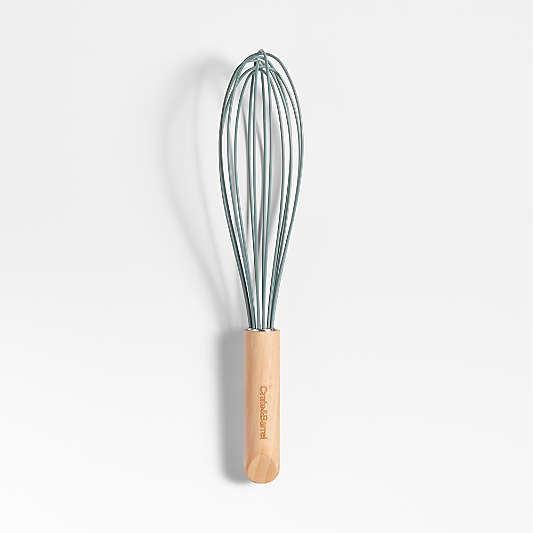 Crate & Barrel Deep Sage Green Silicone and Wood 12" Whisk