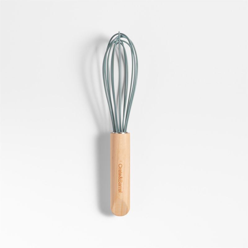 Crate & Barrel Deep Sage Green Silicone and Wood 9.5" Whisk