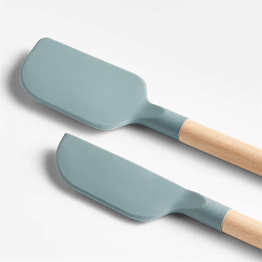 Crate & Barrel Deep Sage Green Silicone and Wood Mini Spatulas, Set of 2