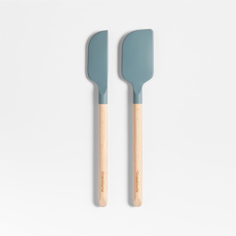 Crate & Barrel Deep Sage Green Silicone and Wood Mini Spatulas, Set of 2