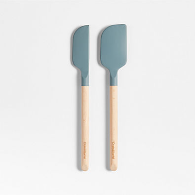View Crate & Barrel Deep Sage Green Silicone and Wood Mini Scraper Spatulas, Set of 2 details