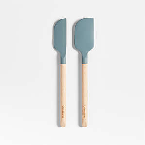 Crate & Barrel Wood and Yellow Silicone Mini Spatulas, Set of 2