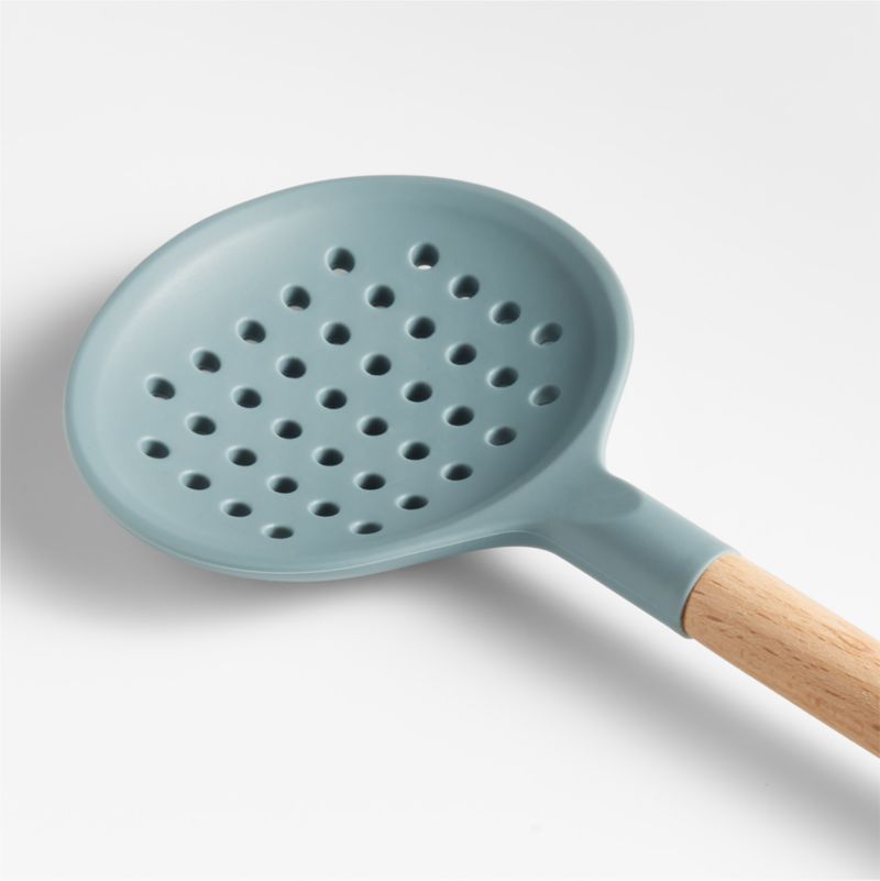 Crate & Barrel Deep Sage Green Silicone and Wood Slotted Spoon - image 3 of 4