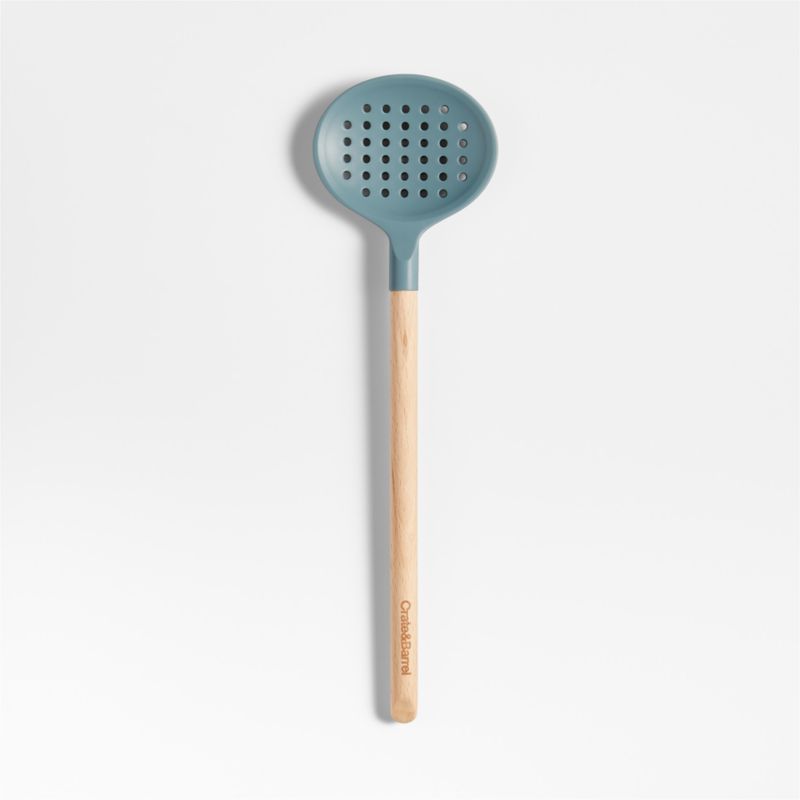 Crate & Barrel Deep Sage Green Silicone and Wood Slotted Spoon - image 0 of 4