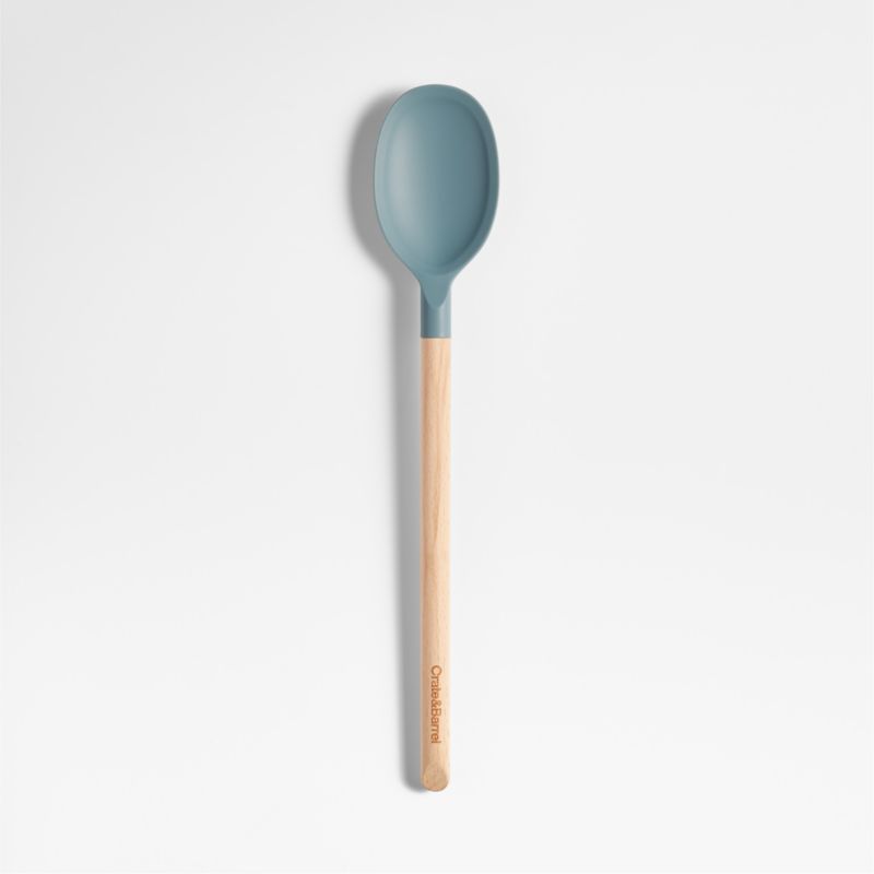 Crate & Barrel Deep Sage Green Silicone and Wood Spoon