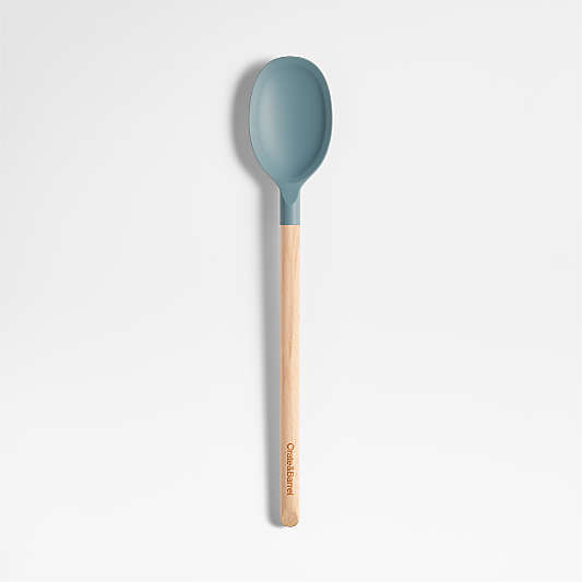 Crate & Barrel Deep Sage Green Silicone and Wood Spoon