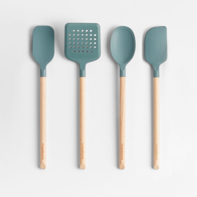 Crate & Barrel Green Silicone and Wood Utensils, Set of 4 - image 0 of 1