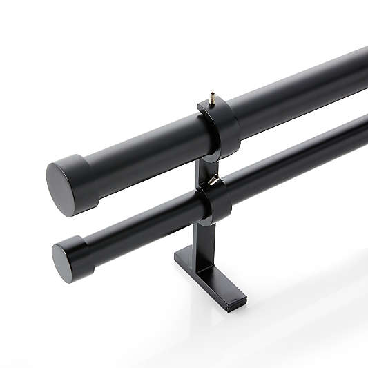 Matte Black 1" Double Curtain Rod and End Cap Finials Set 48"-88"