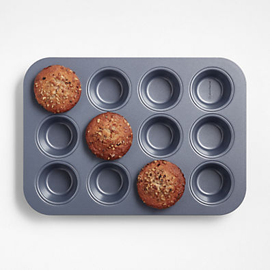 View Crate & Barrel Slate Blue 12-Cup Silicone Nonstick Muffin Pan details